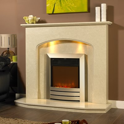 Angelia marble fireplace in a Nacarado marble with a Celsi XD camber electric fire.