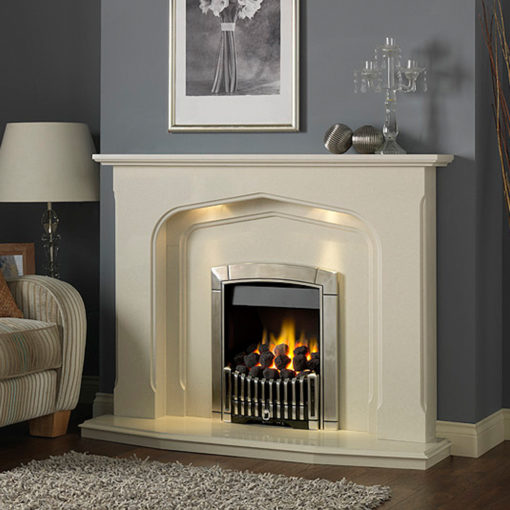 Lynford Marble Fireplace shown with Flavel Caress Contemporary full depth gas fire