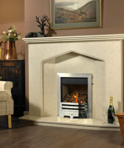 Bromley marble fireplace in a Nacarado marble shown with a Pureglow Grace full depth gas fire