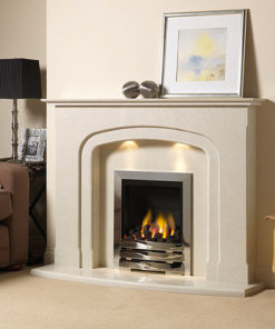 Cambourne marble fireplace shown in a Nacarado marble and an inset full depth gas fire