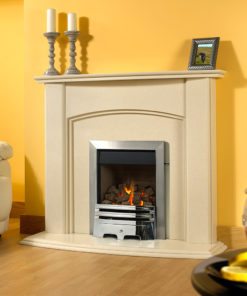 Edinburgh marble fireplace in an Italian Rigel marble. Shown with a Pureglow Grace inset, full depth gas fire in chrome