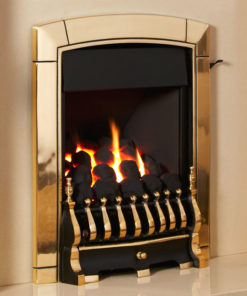 Flavel Caress traditional inset full depth gas fire shown in brass