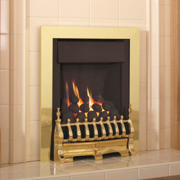 Flavel Windsor Traditional inset gas fire shown in brass