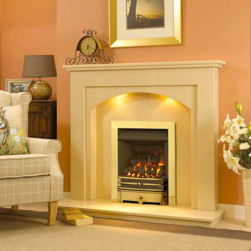 Gracio marble fireplace shown in a marfil stone marble and a full depth gas fire