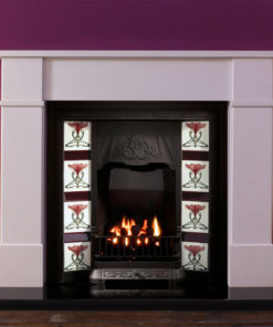 Henley marble fireplace shown in Spanish Blanco Micro marble with a cast iron tiled inset