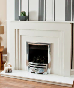 Romford Marble fireplace shown in Spanish Blanco Micro marble with an inset Pureglow Grace gas fire in chrome.