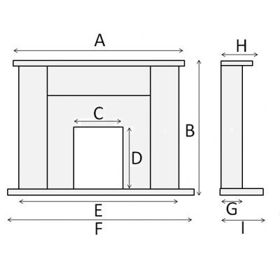 Marble fireplace diagram with shelf overhang. A,B,C list.