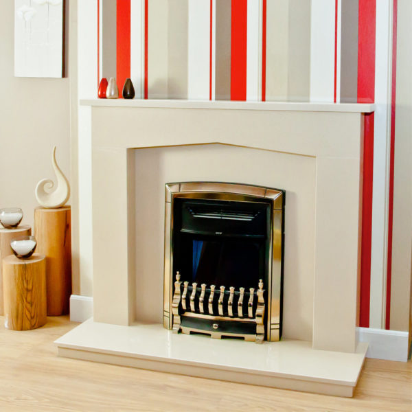 Westleigh marble fireplace shown in Marfil Stone marble and an inset electric fire